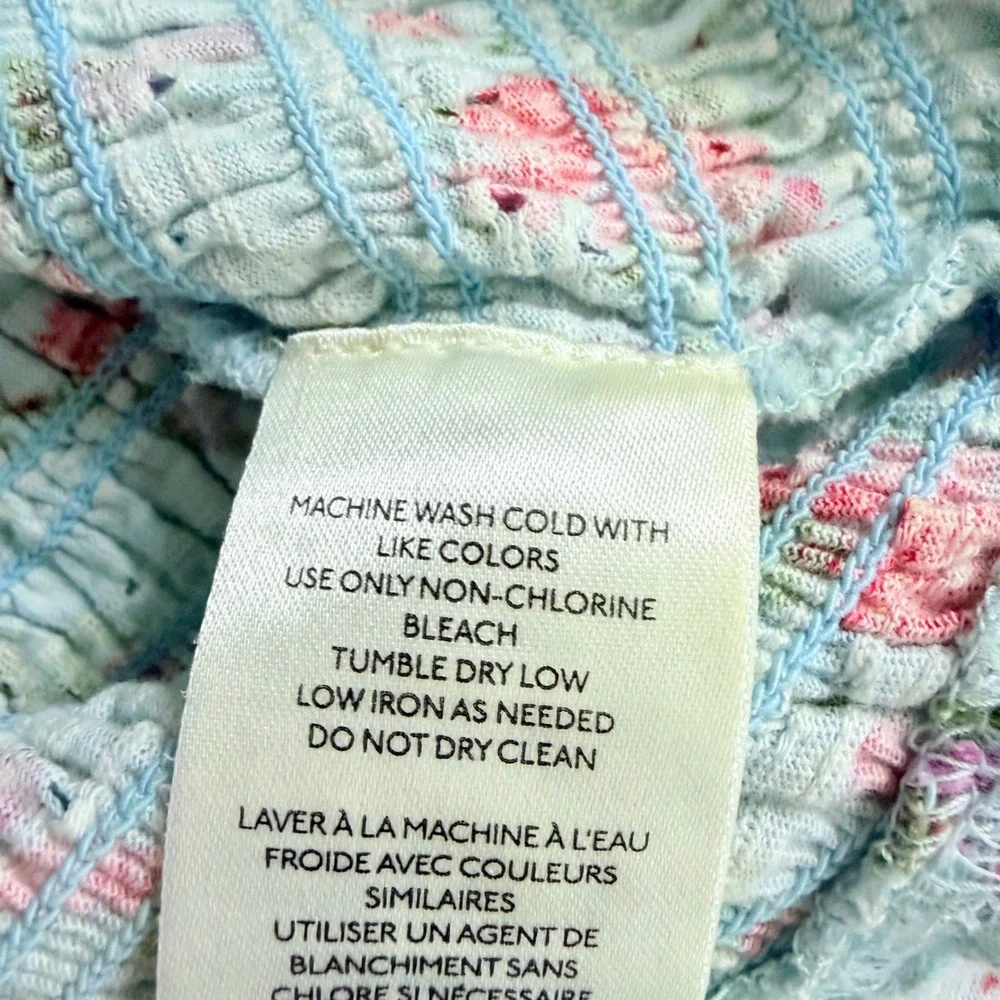 Free People Favorite Girl Floral Ruffle Smocked Top Blue Pink Cotton Size M